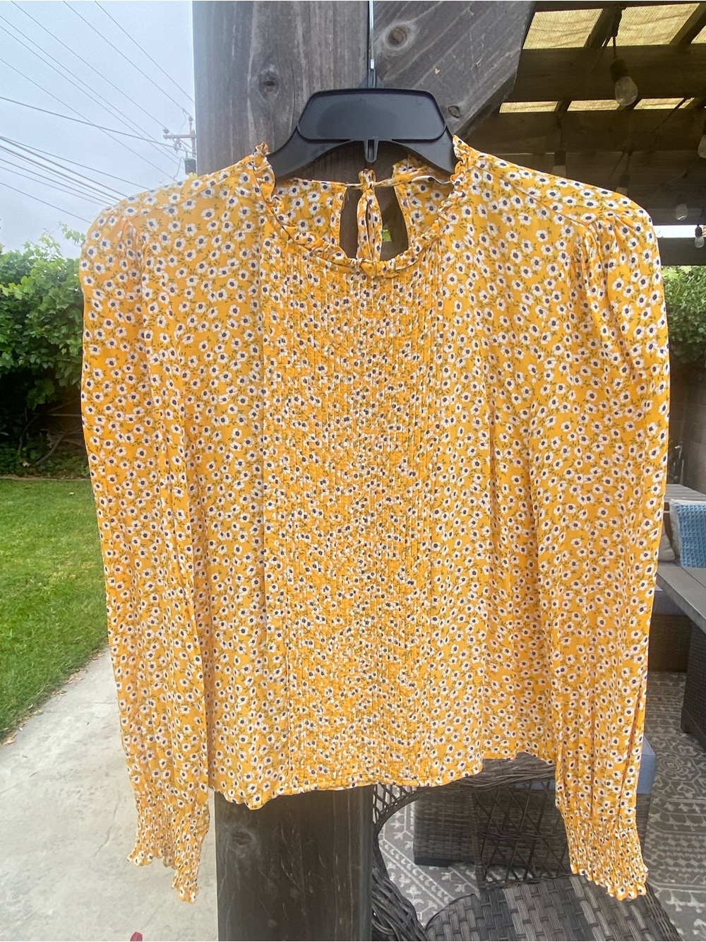 Zara Yellow Ditsy Floral Smocked Neck Long Sleeve Blouse